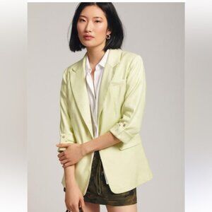 Anthropologie Maeve Linen RollSleeve Blazer Green Size 10